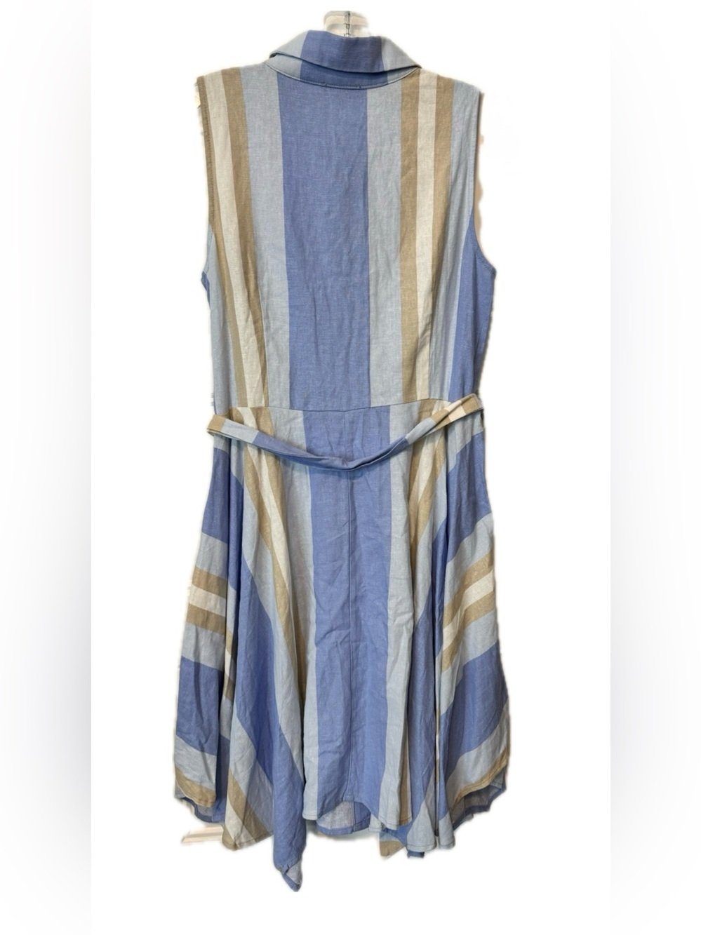 1. State Sleeveless Blue and Cream Striped Midi Shirt Dress - Picture 3 of 8